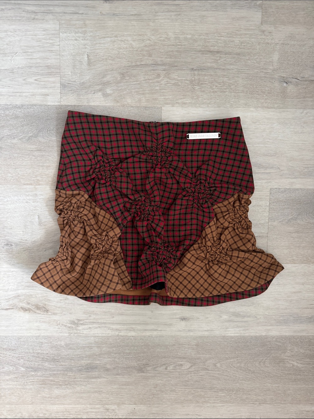 Marc Jacob’s Heaven  X Kiko Kostadinov  Ruched Mini Skirt Brown and red